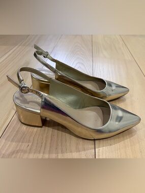 Aldo Metallic Gold Block Heel Slingbacks